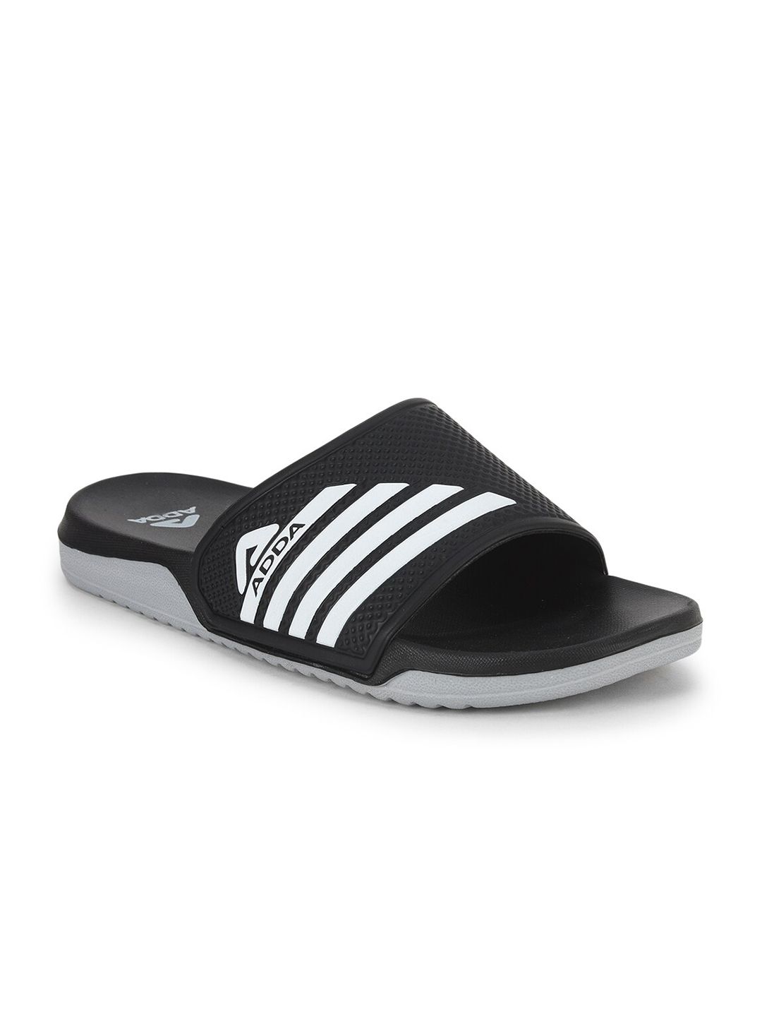 Adda Men Black & White Striped Rubber Sliders