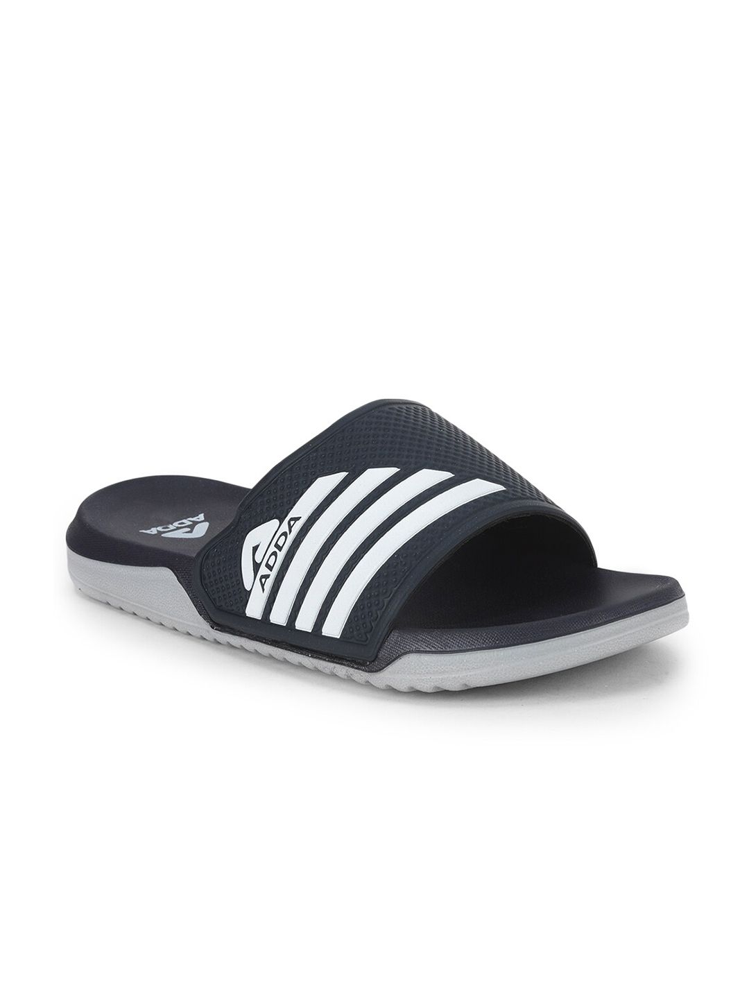 Adda Men Navy Blue & White Striped Rubber Sliders