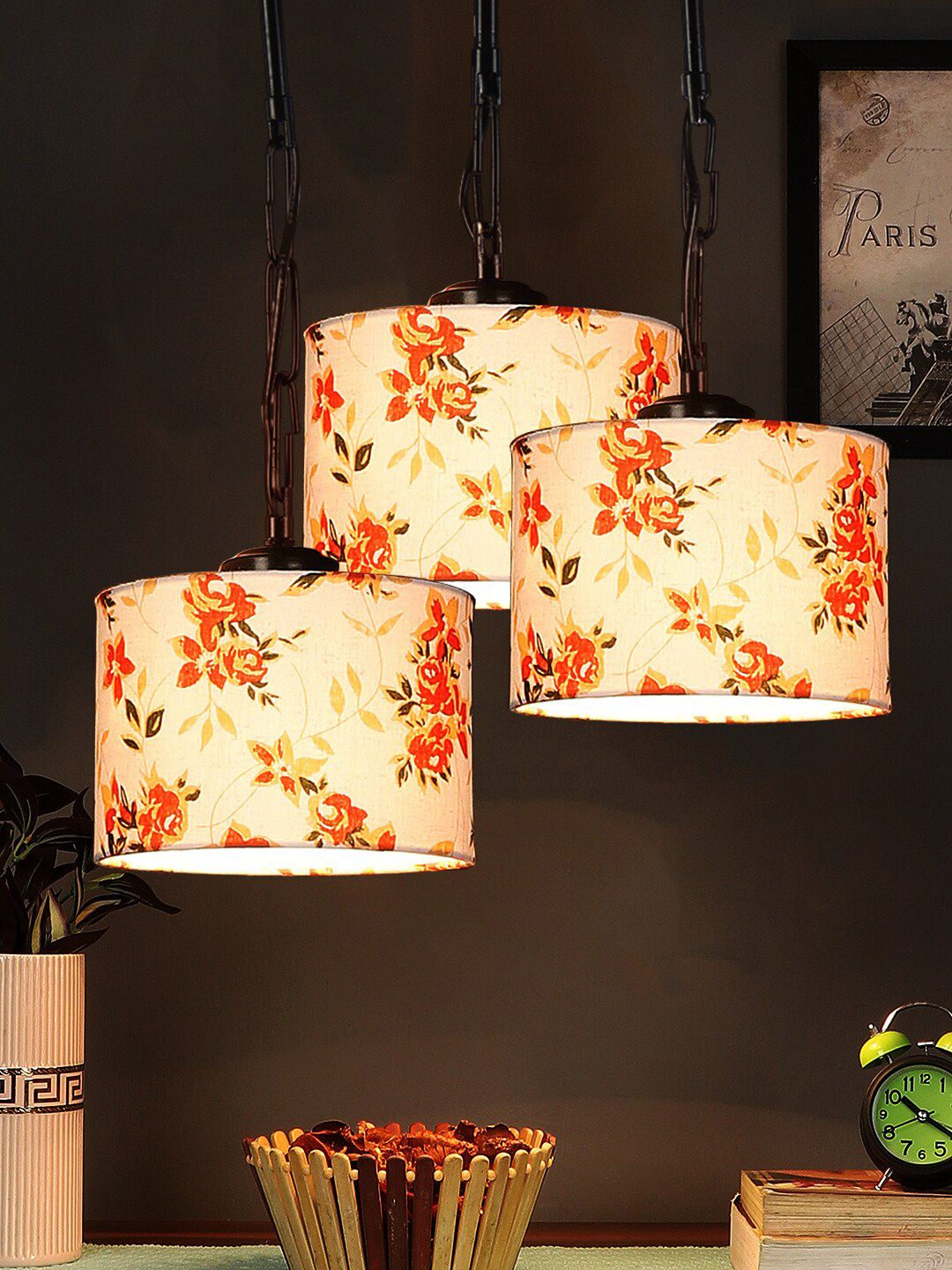 Devansh White & Orange Cotton Frustum Contemporary Hanging Ceiling Lamp Price in India