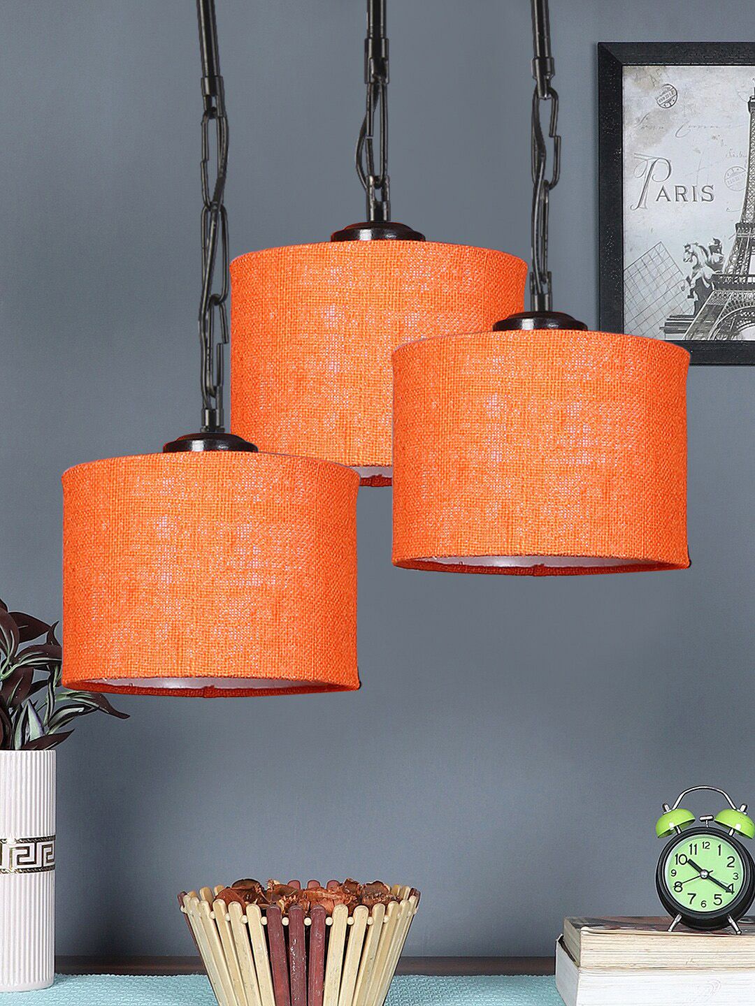 Devansh Orange Jute Frustum Contemporary Hanging Ceiling Lamp Price in India
