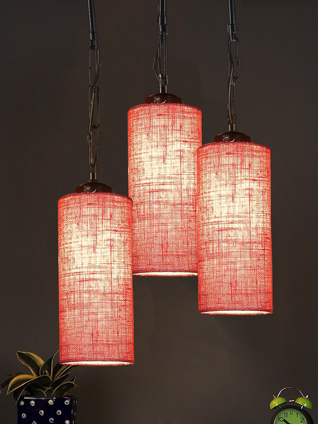 Devansh Pink Jute Cylindrical Hanging Lamp Price in India