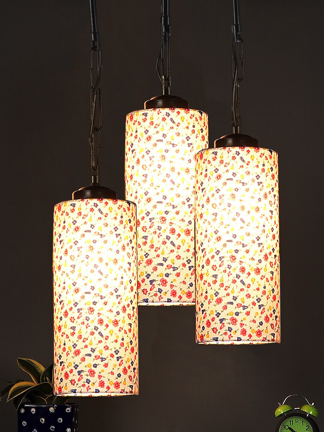 Devansh Multicoloured Printed Cylindrical Cluster Hanging Lamp Price in India