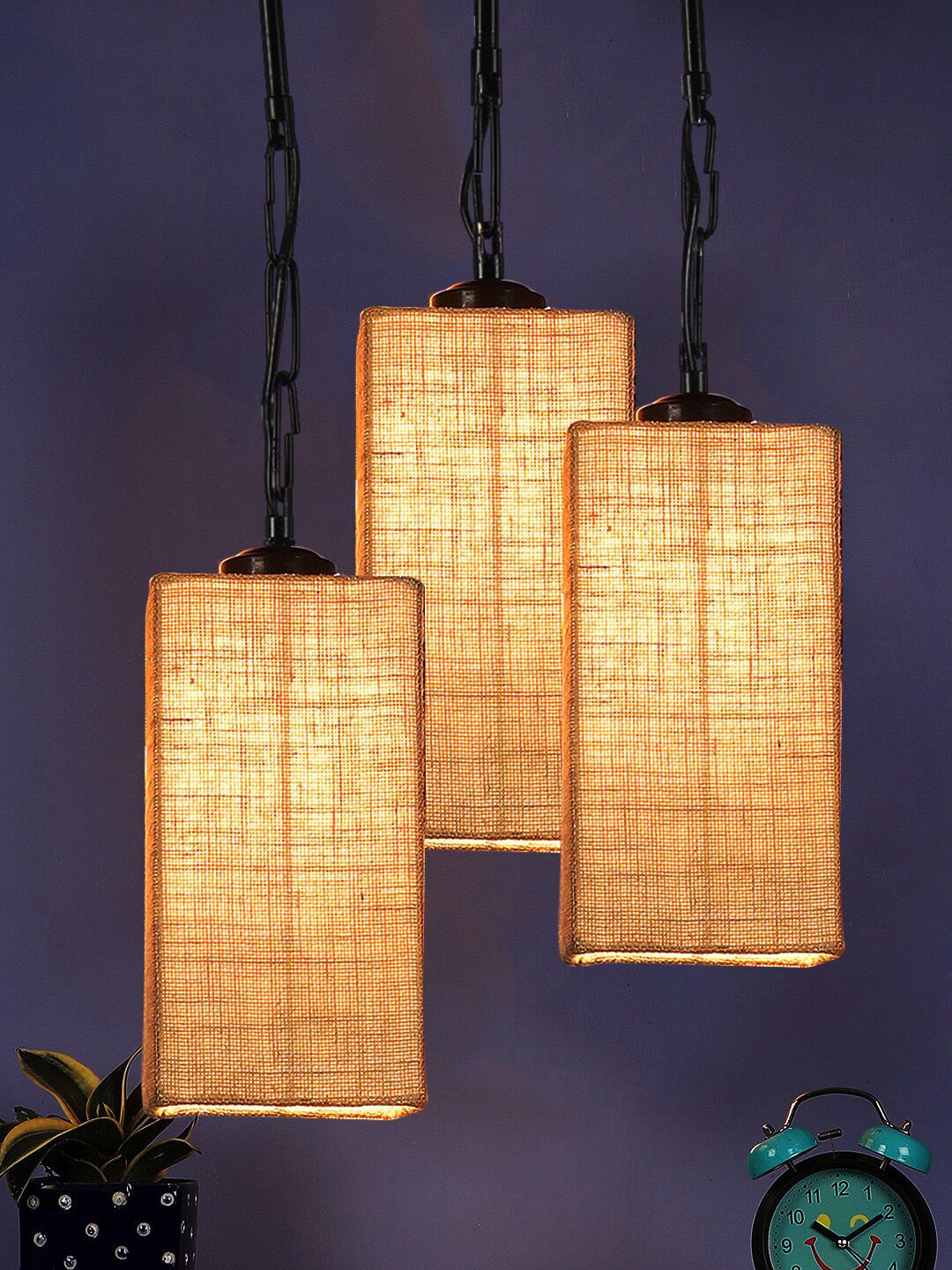Devansh Beige Solid Square Cluster Traditional Hanging Lamp Price in India