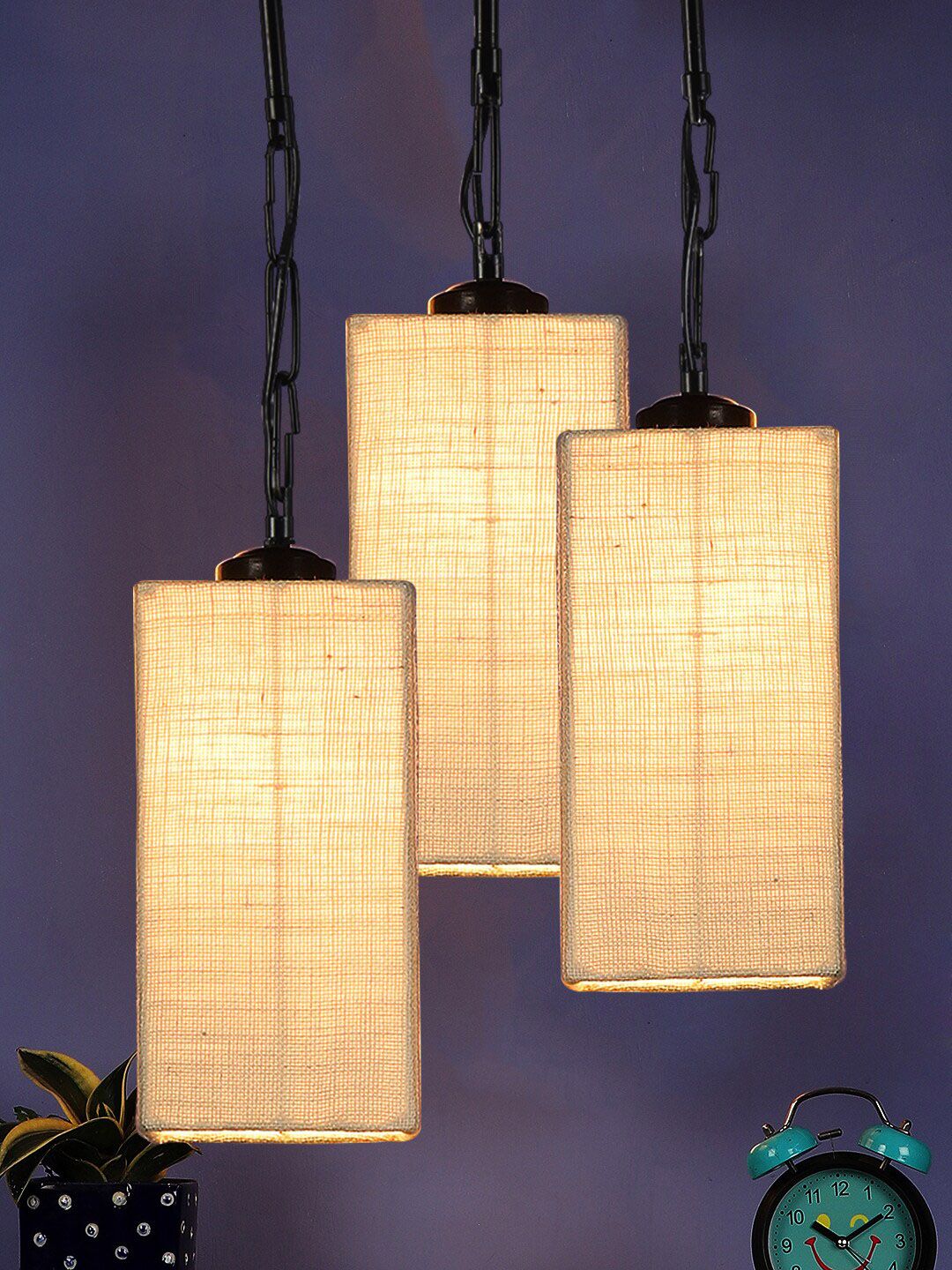 Devansh White Jute Square Cluster Hanging Lamp Price in India