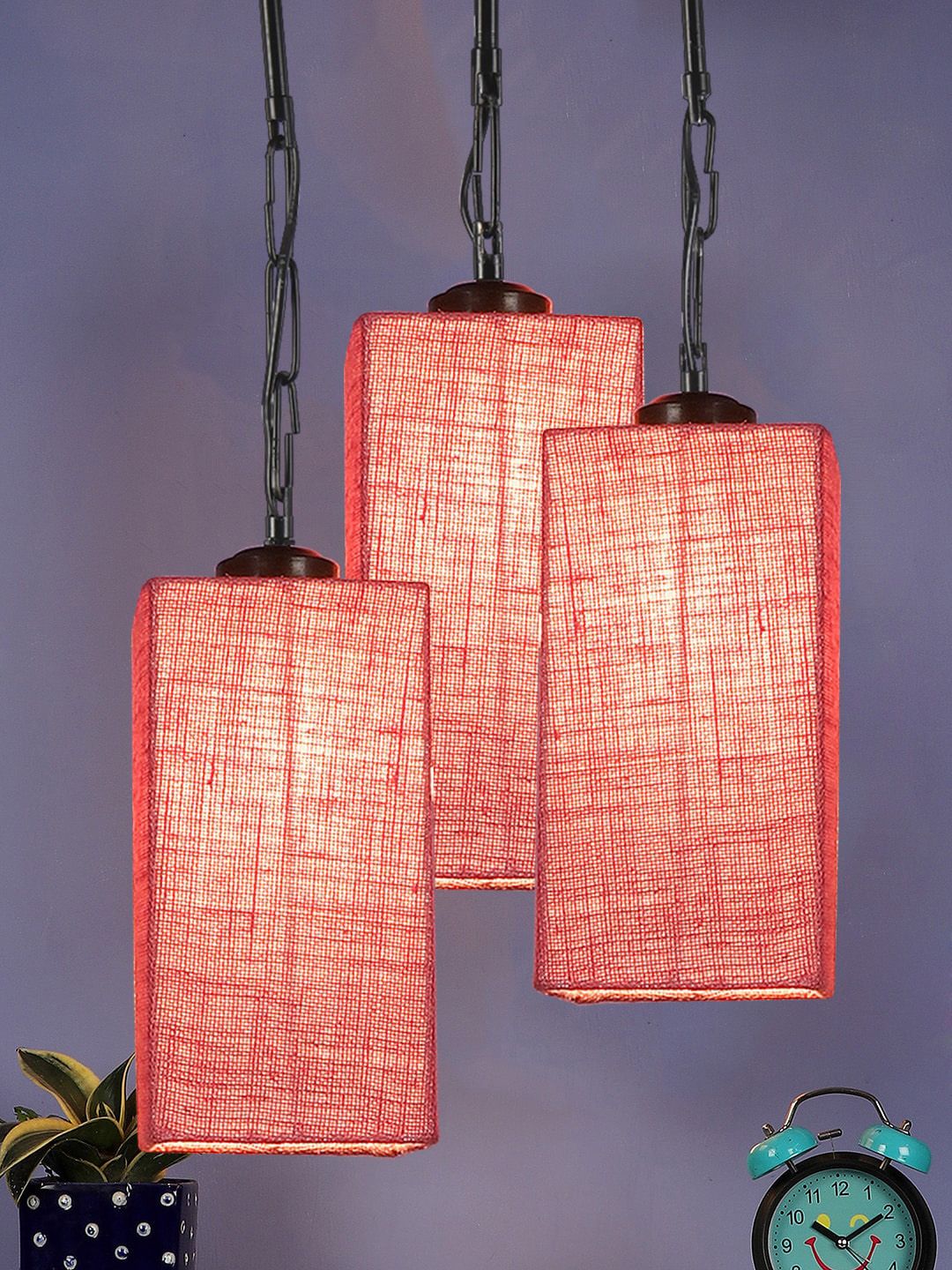 Devansh Pink Solid Jute Contemporary Hanging Ceiling Lamp Price in India