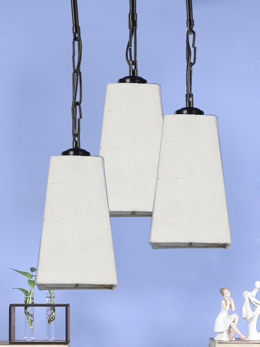 Devansh White Jute Pyramid Cluster Hanging Lamp Price in India