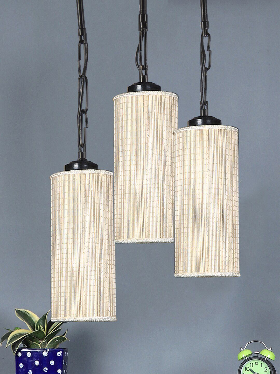 Devansh Beige Solid Cylindrical Cluster Hanging Lamp Price in India