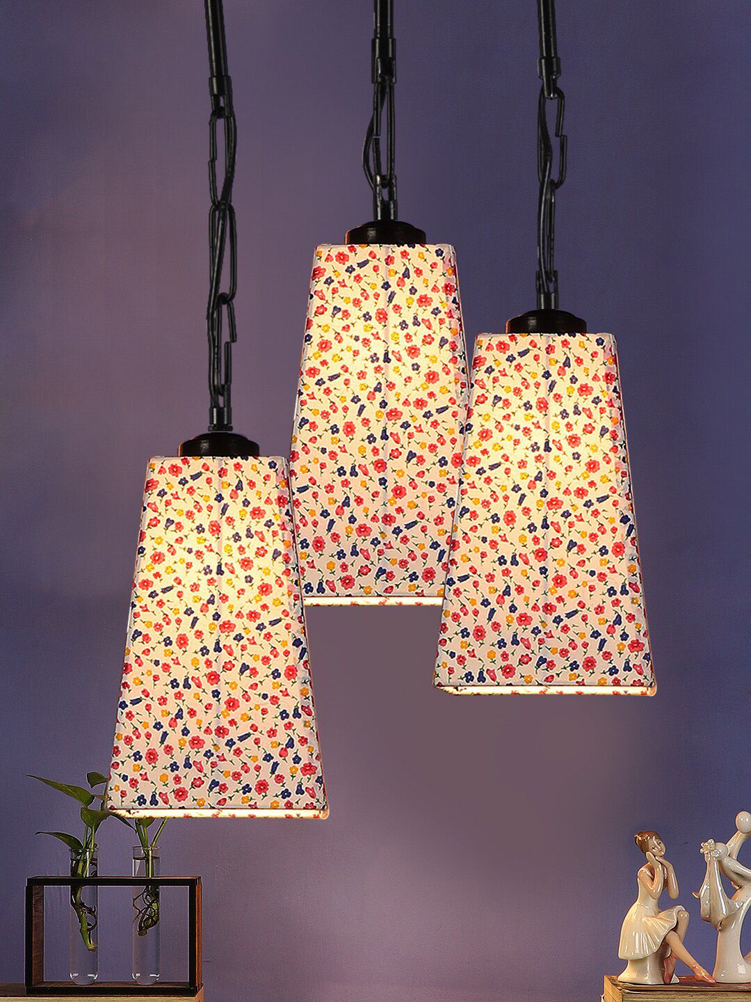 Devansh Multicolored Cotton Pyramid Contemporary Hanging Ceiling Lamp Price in India