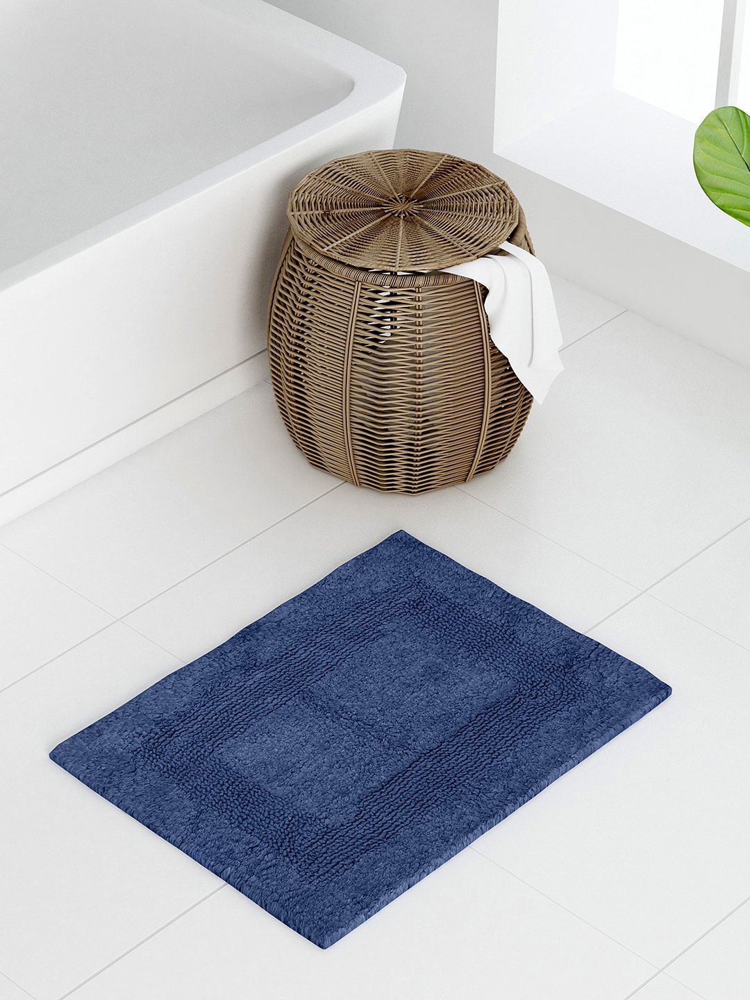 Raymond Home Unisex Blue Solid Cotton Bath Mat Price in India