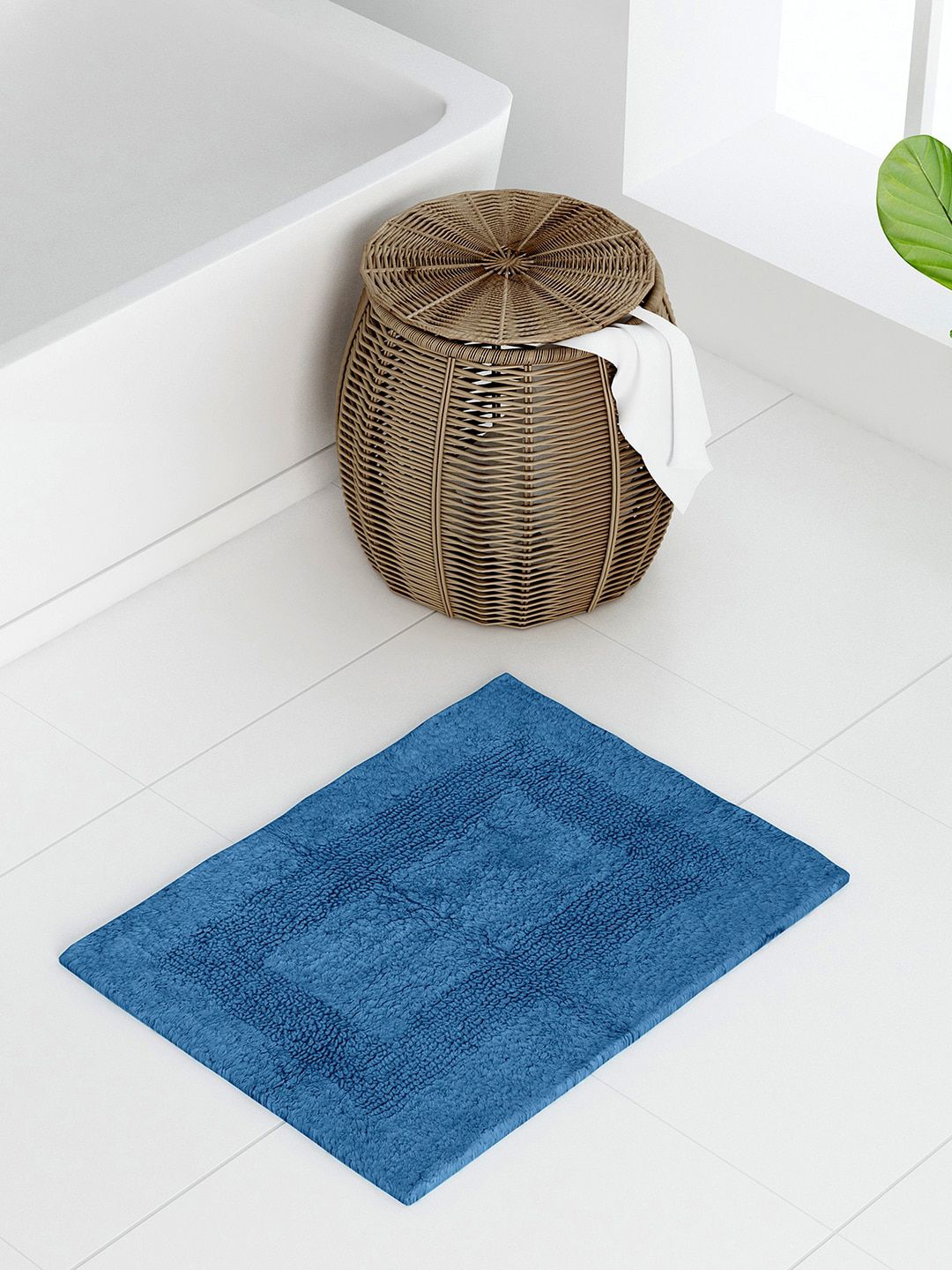 Raymond Home Blue Solid Cotton Bath Mat Price in India