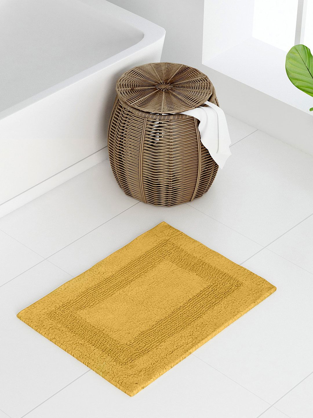 Raymond Home Yellow Solid Cotton Bath Mat Price in India