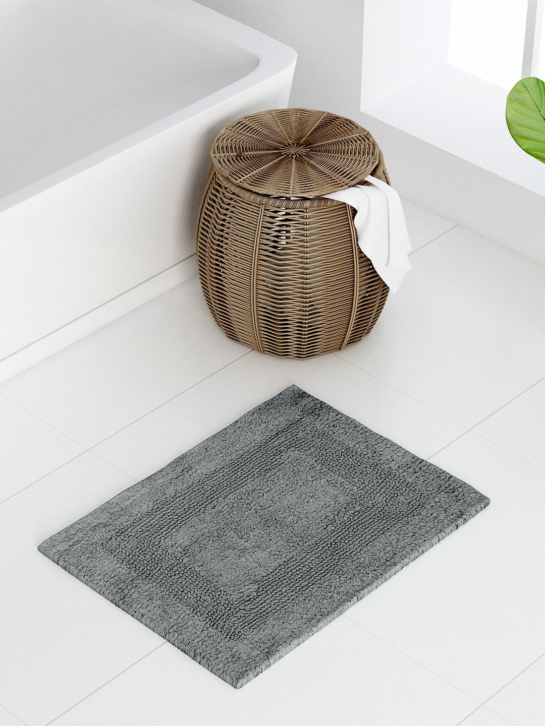 Raymond Home Grey Solid Cotton Bath Mat Price in India