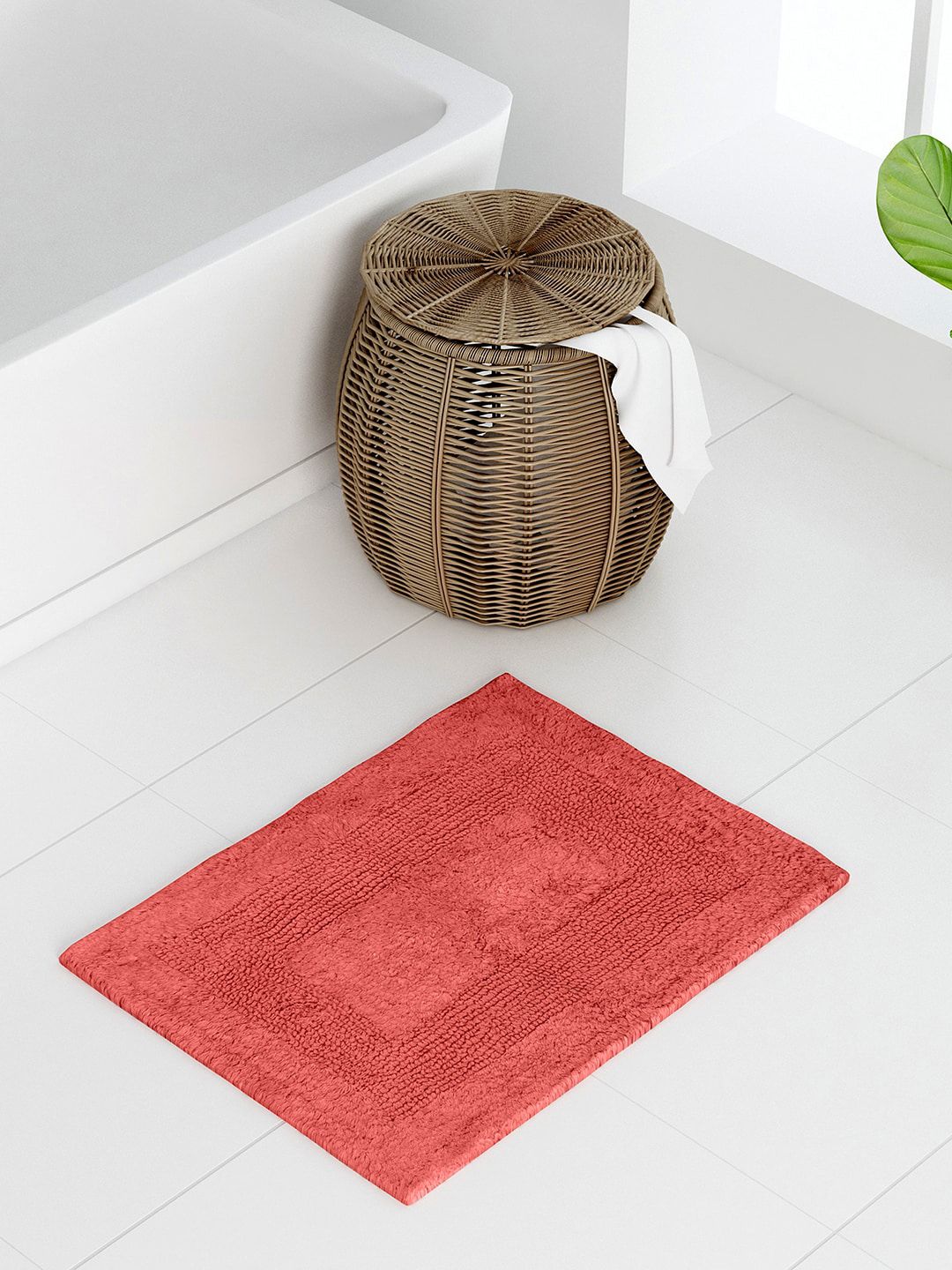 Raymond Home Red Solid Cotton Bath Mat Price in India