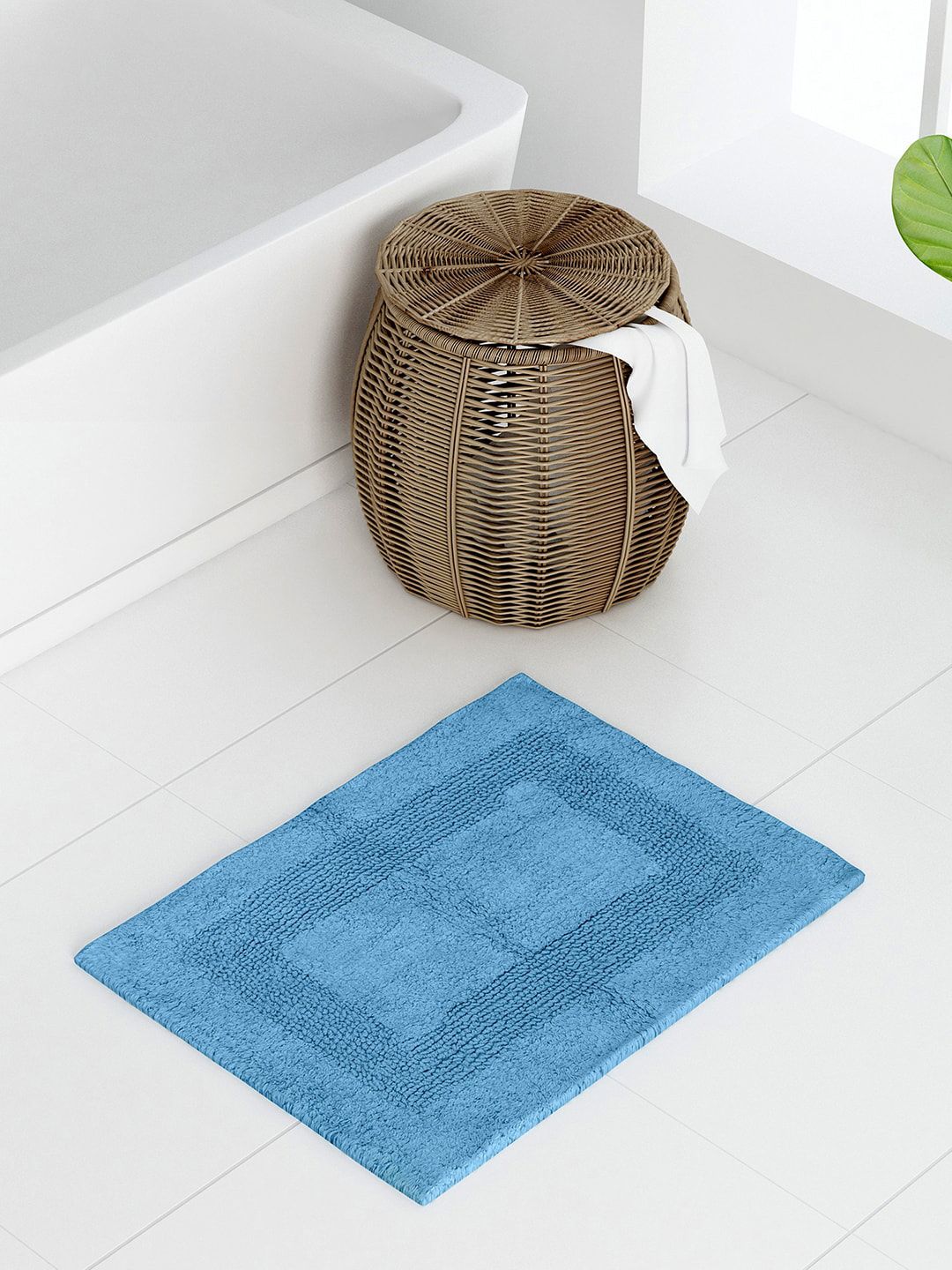 Raymond Home Blue Solid Cotton Bath Mat Price in India