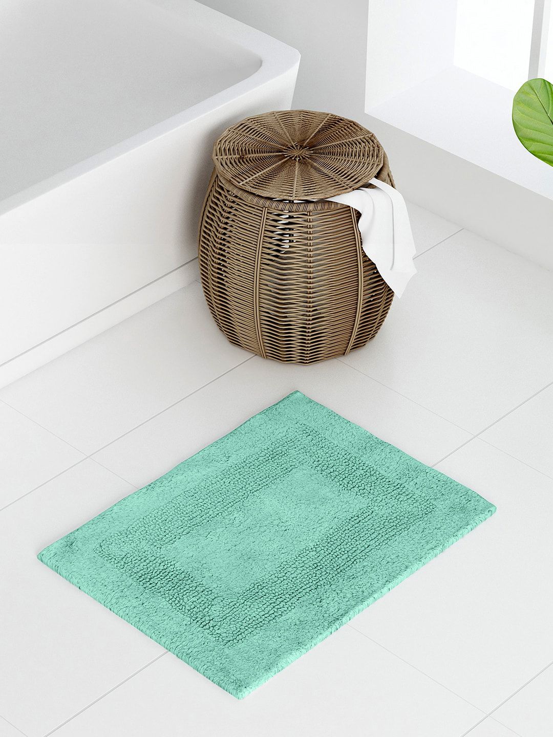 Raymond Home Green Solid Cotton Bath Mat Price in India