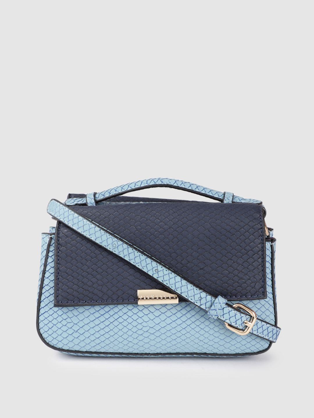 Van Heusen Blue Textured Structured Satchel Price in India