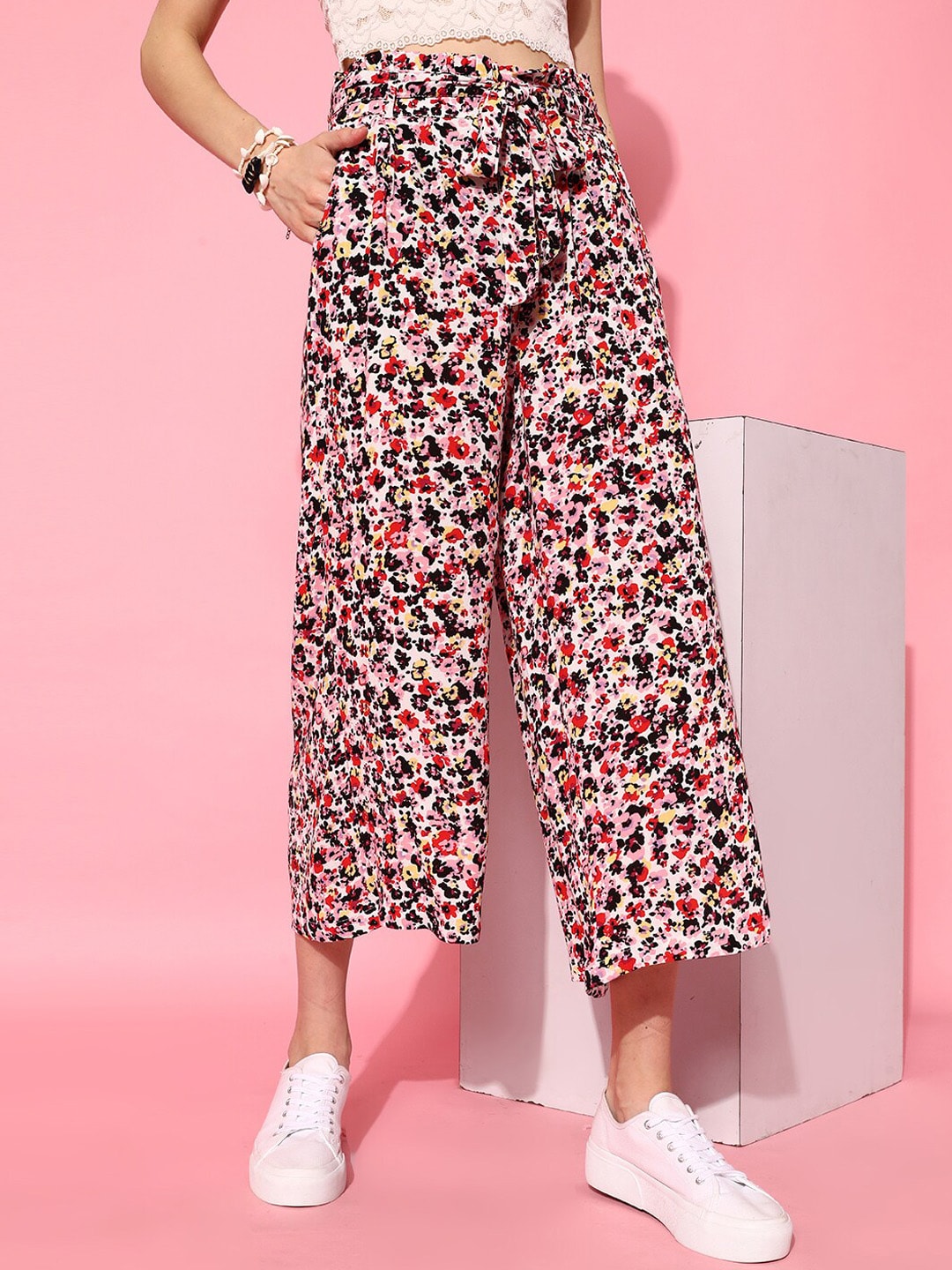 STREET 9 Women Multi-coloured Floral Trousers Price in India