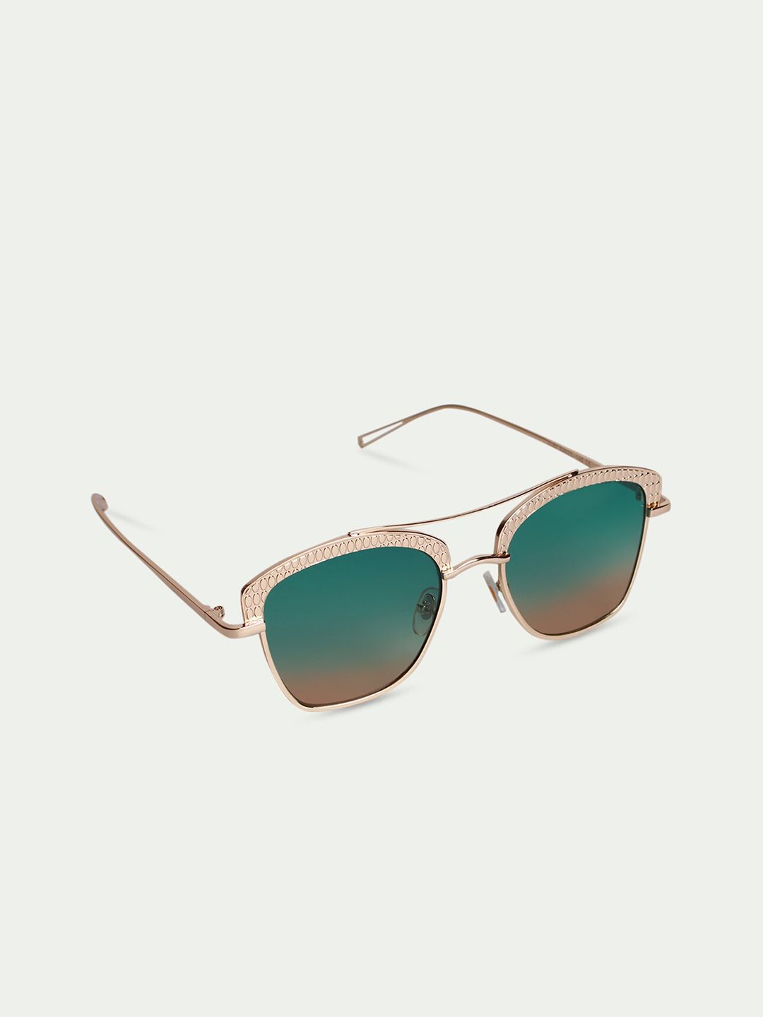 FUZOKU Unisex Green Lens & Gold-Toned Square Sunglasses with UV Protected Lens Price in India