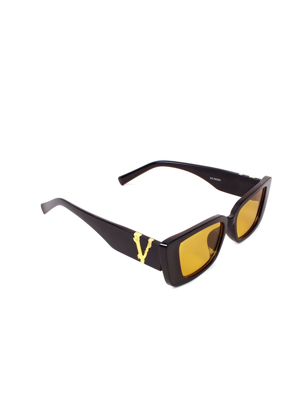 FUZOKU Unisex Yellow Lens & Black Rectangle Sunglasses with UV Protected Lens Price in India