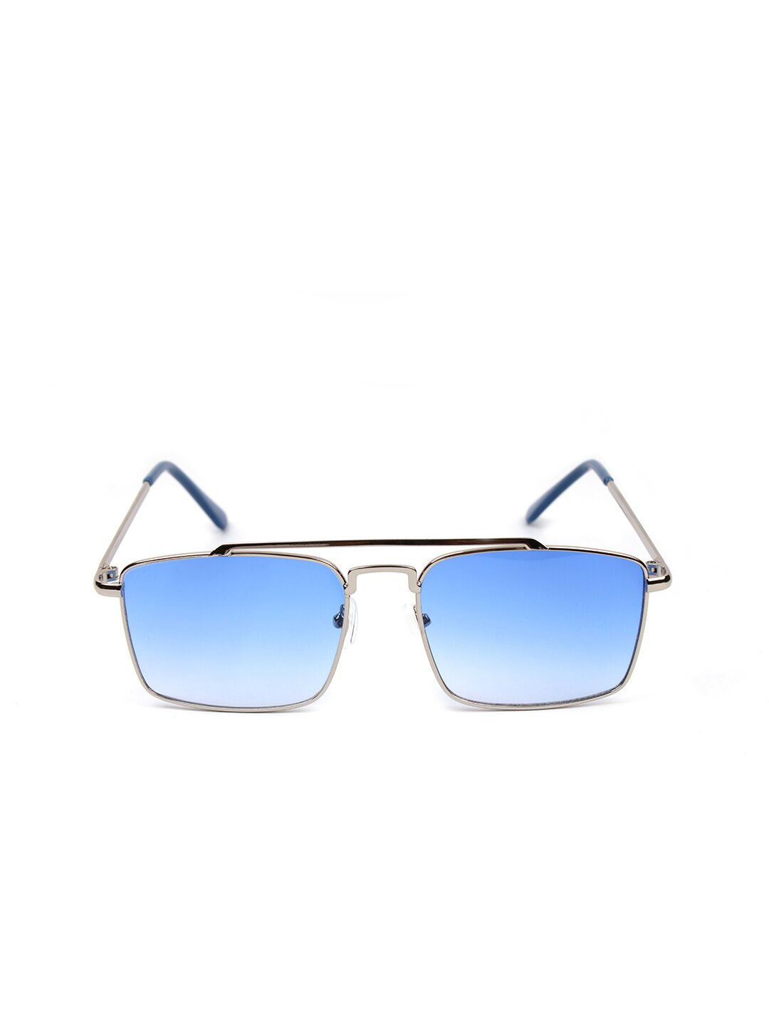 FUZOKU Unisex Blue Lens & Silver-Toned Square Sunglasses with UV Protected Lens Price in India