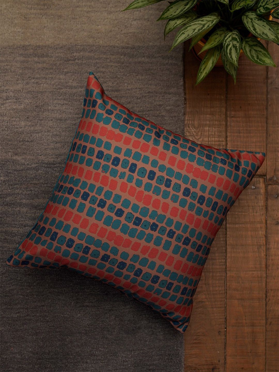 ZEBA Brown & Green Abstract Square Cushion Covers Price in India