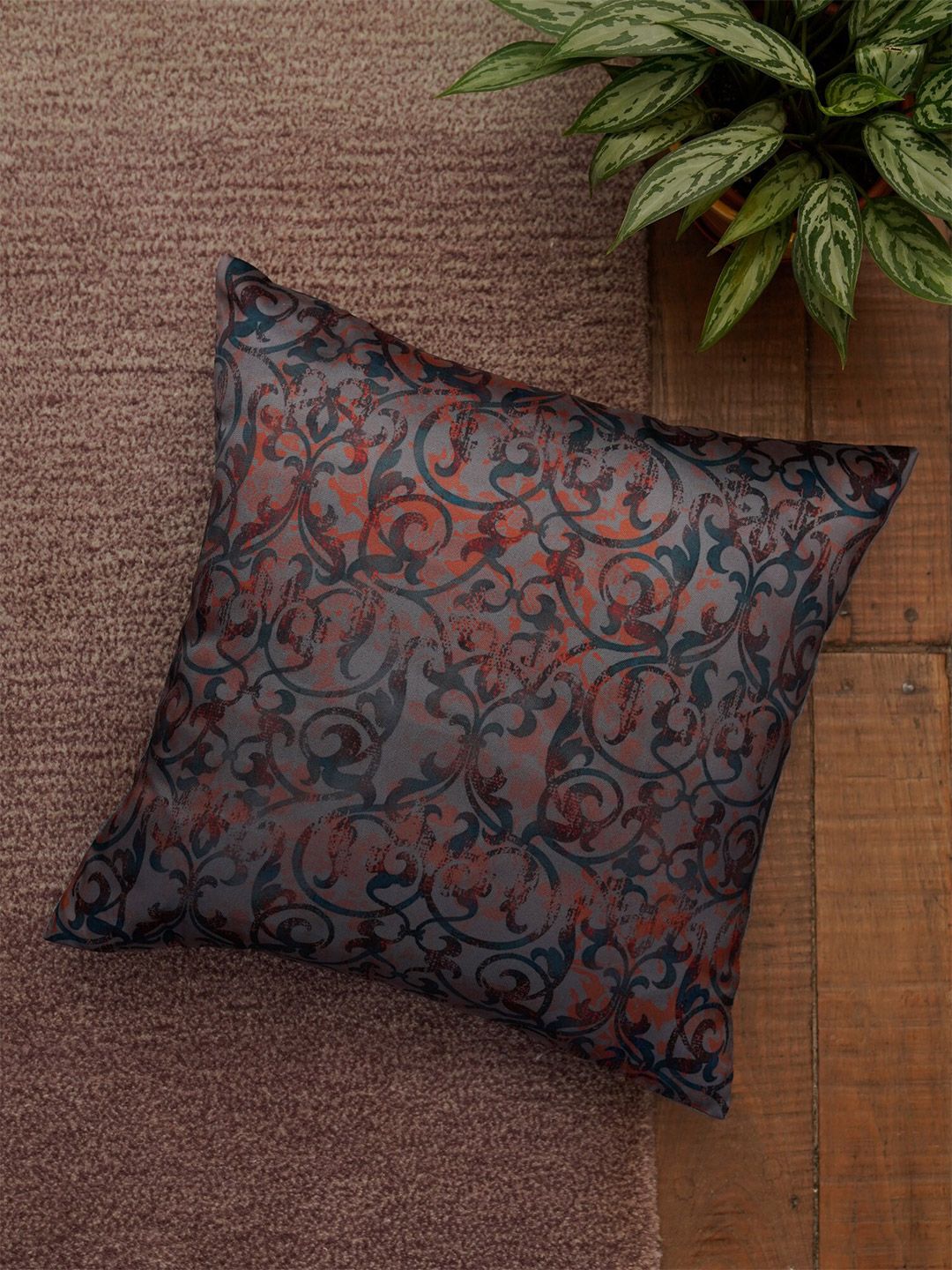 ZEBA Grey & Red Square Cushion Cover Price in India