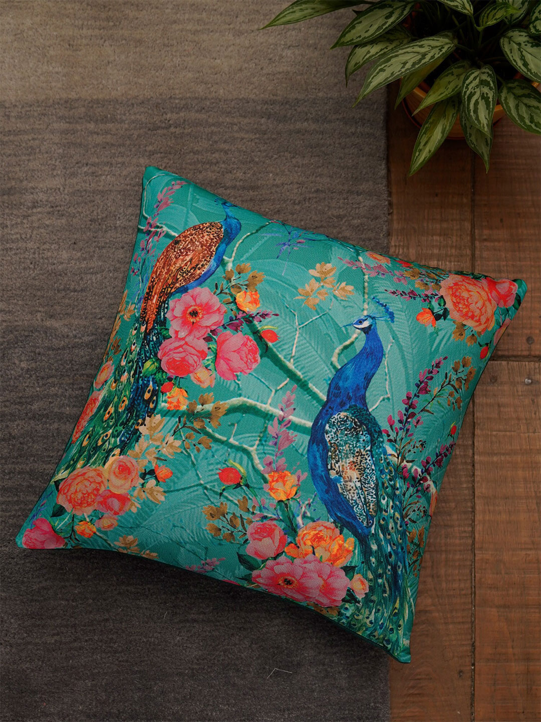 ZEBA Multicoloured Floral Square Cushion Cover Price in India
