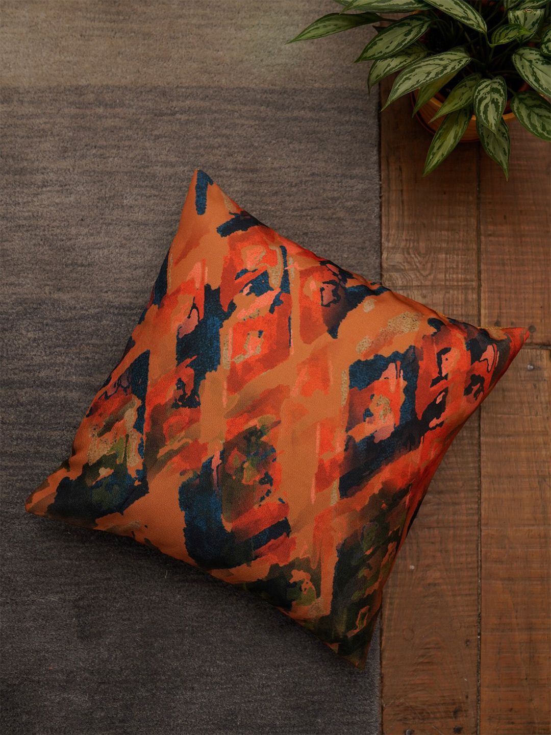 ZEBA Orange & Teal Abstract Square Cushion Covers Price in India