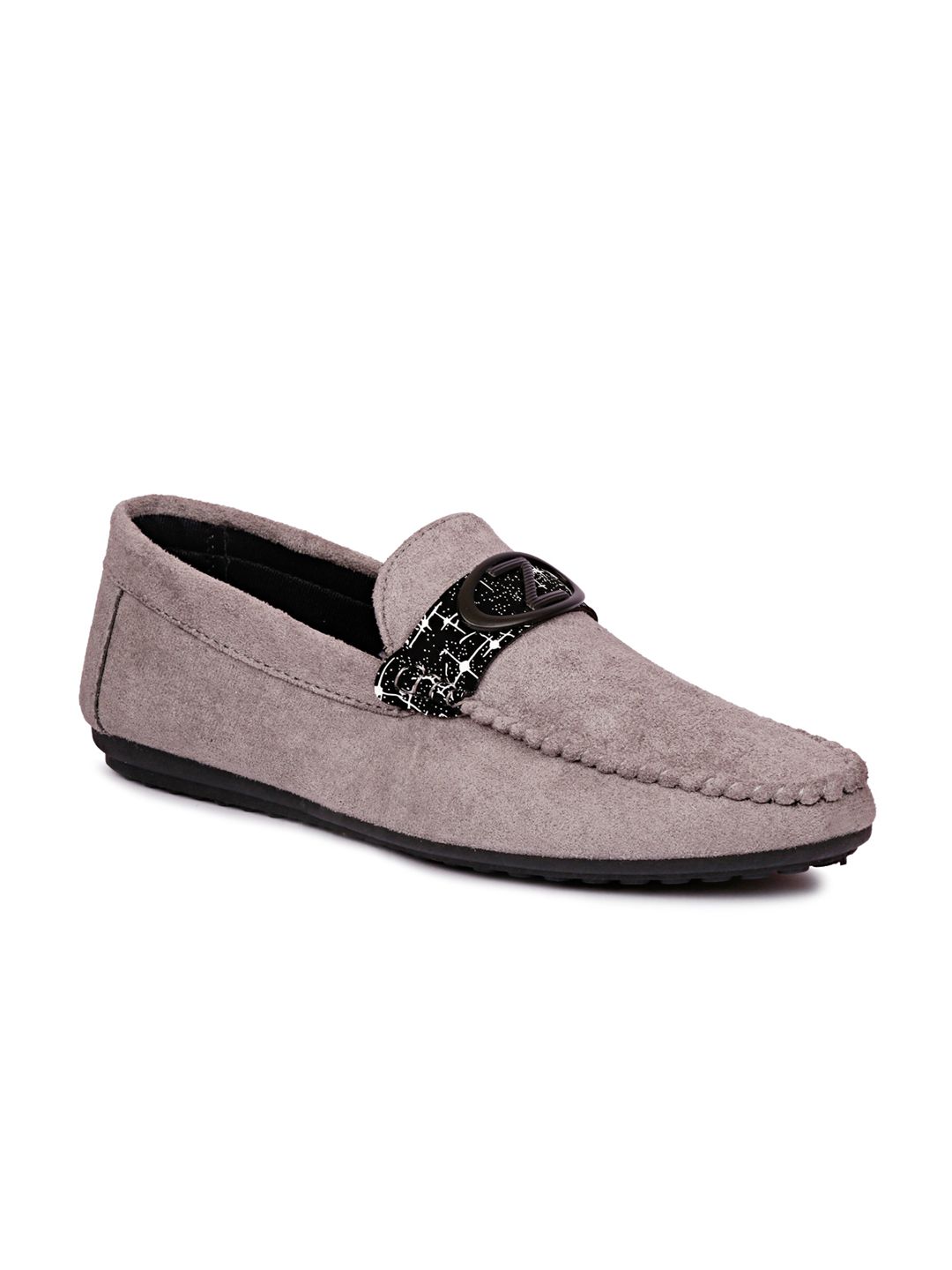 MOZAFIA Men Grey Velvet Loafers