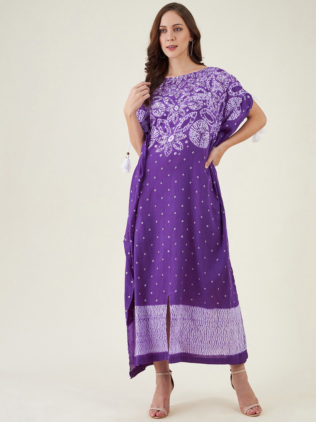 The Kaftan Company Purple Ethnic Motifs Dyed Kaftan Maxi Dress Price in India