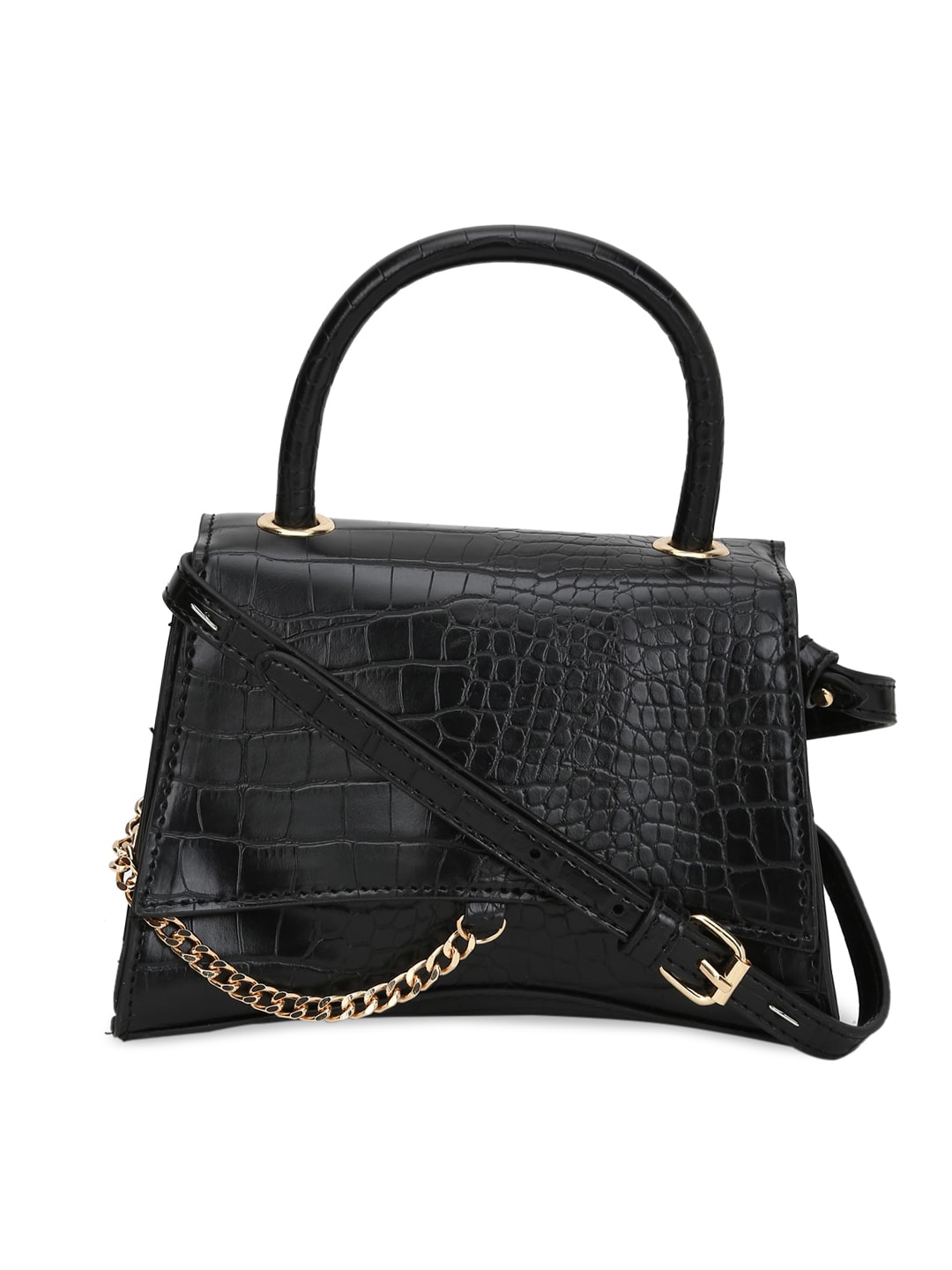 FOREVER 21 Black Textured Structured Satchel Bag Price in India