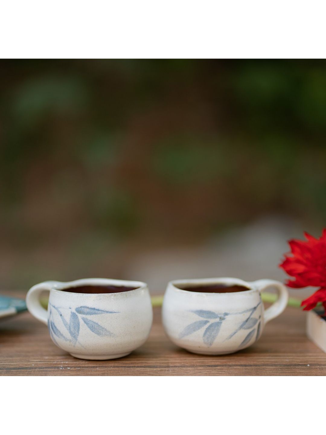 nakshikathaa White & Blue Matte Printed Set of 2 Handcrafted and Hand Ceramic Cups Price in India