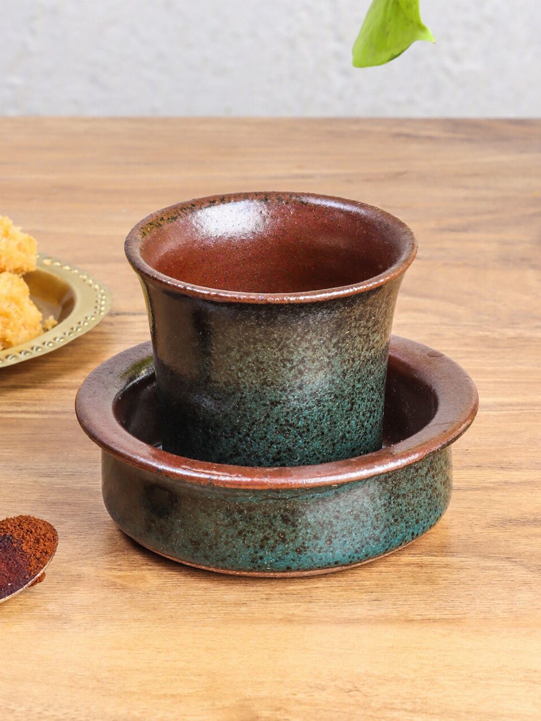 nakshikathaa Green & Brown Solid Ceramic Glossy Mug and Bowl Set of Cups and Mugs Price in India