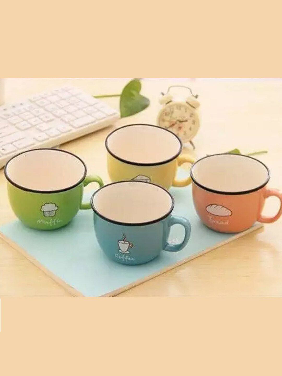 BonZeaL Set of 4 Hand Painted Ceramic Matte Mugs Price in India