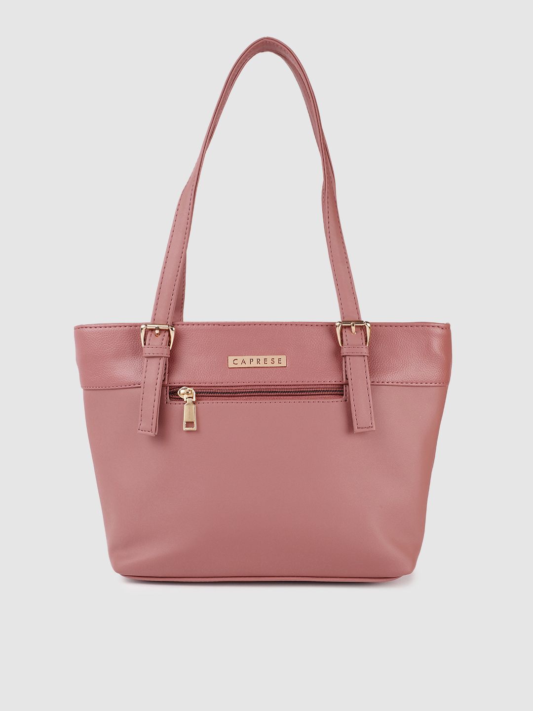 Caprese Women Peach-Coloured Solid Structured Shoulder Bag Price in India
