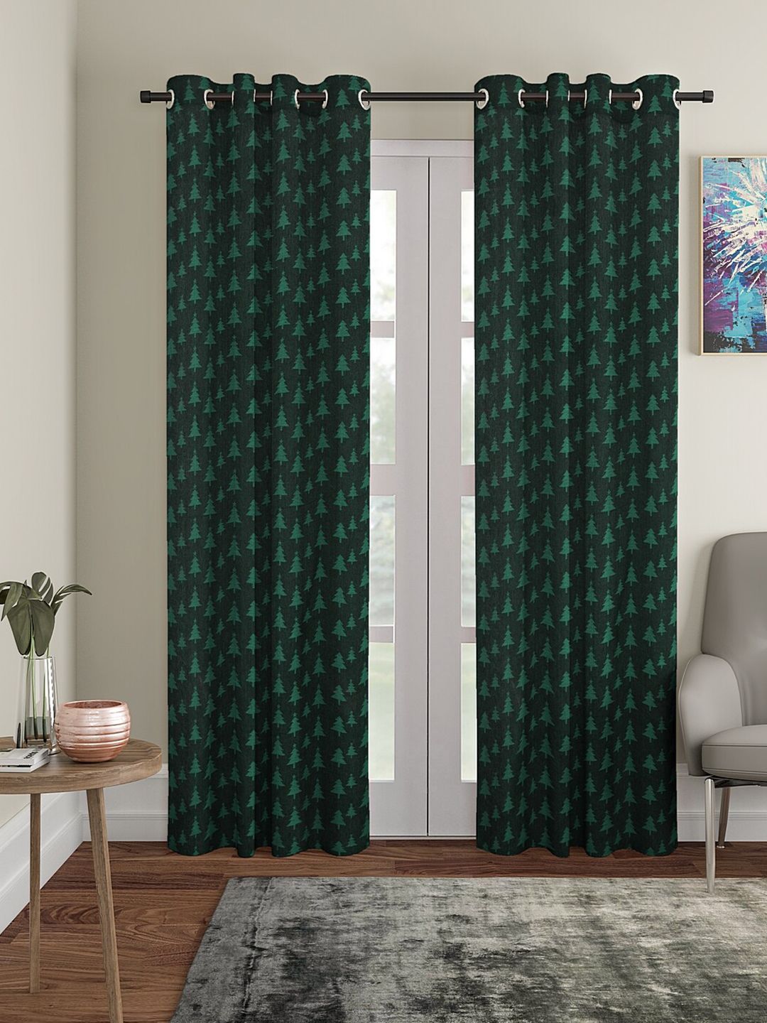 KLOTTHE Green Set of 2 Door Curtains Price in India