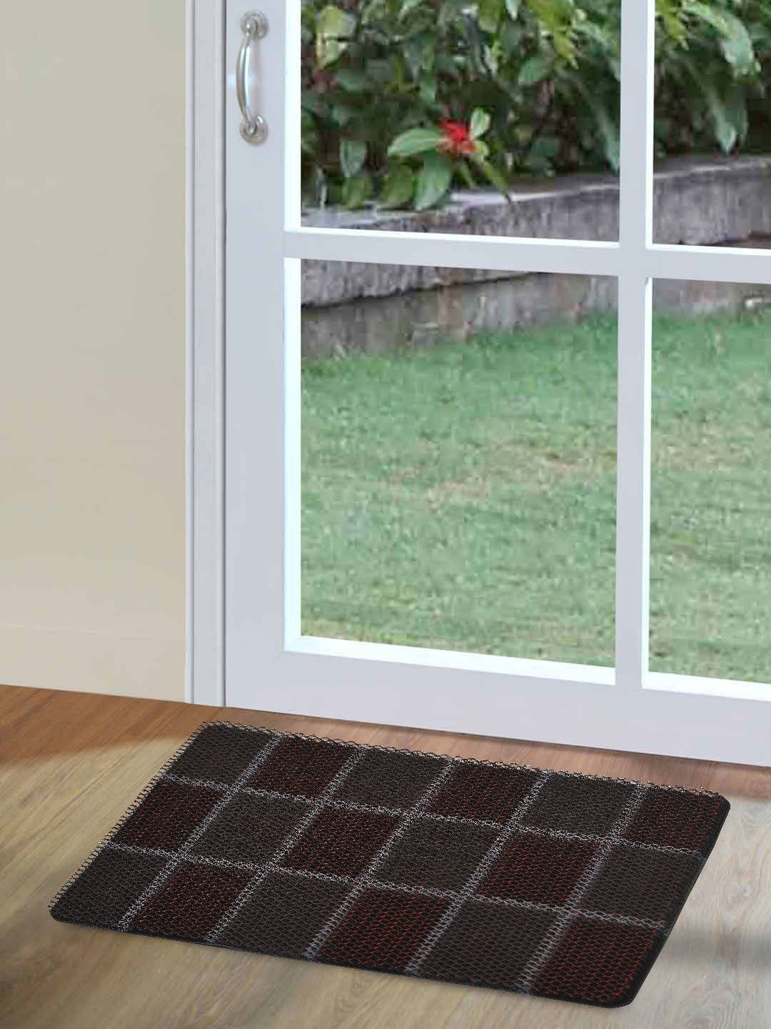 Athome by Nilkamal Red & Black Checked Anti-Skid Doormat Price in India