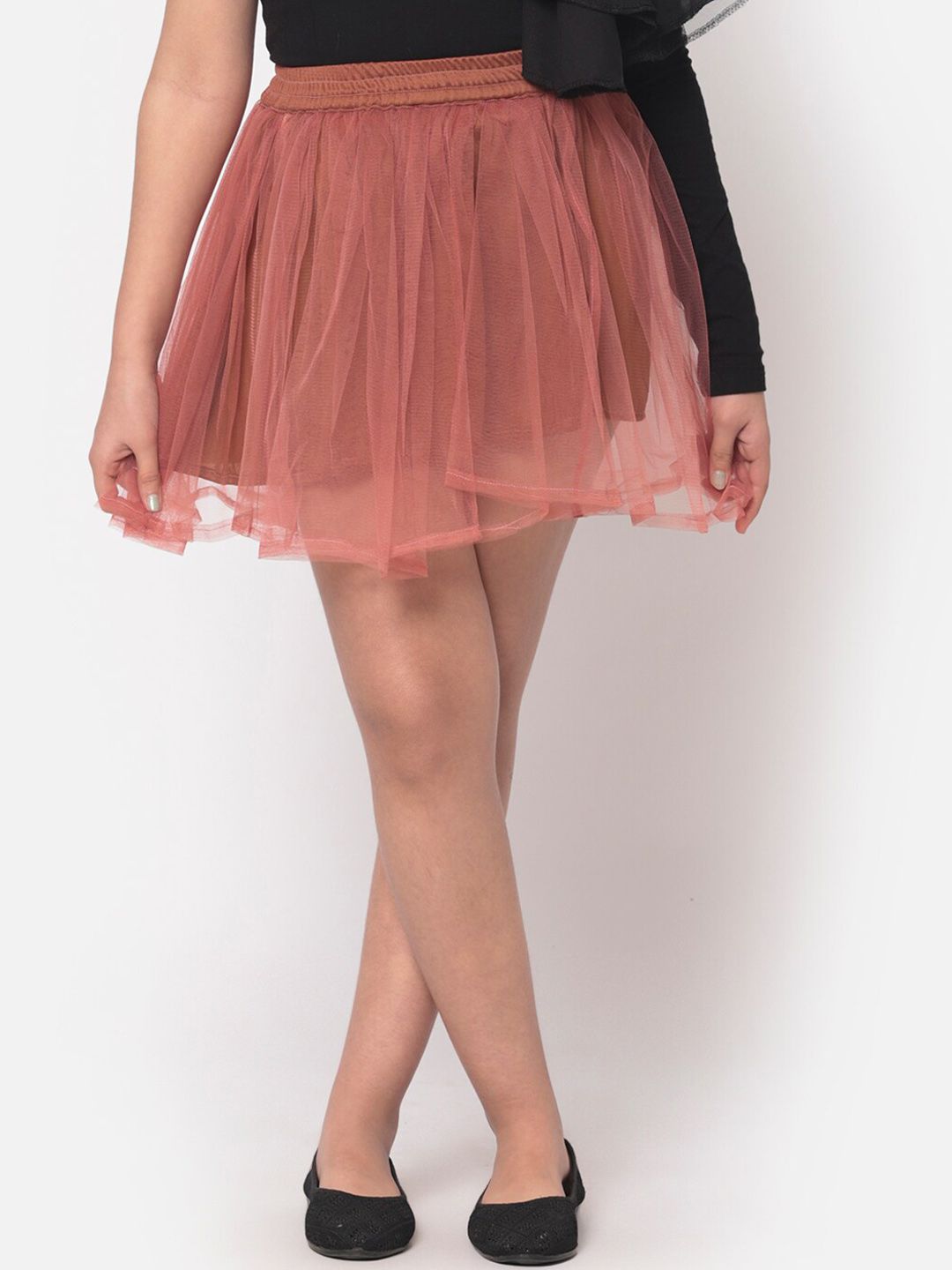 MINOS Girls Coffee Brown Solid Flared Above Knee Length Skirts