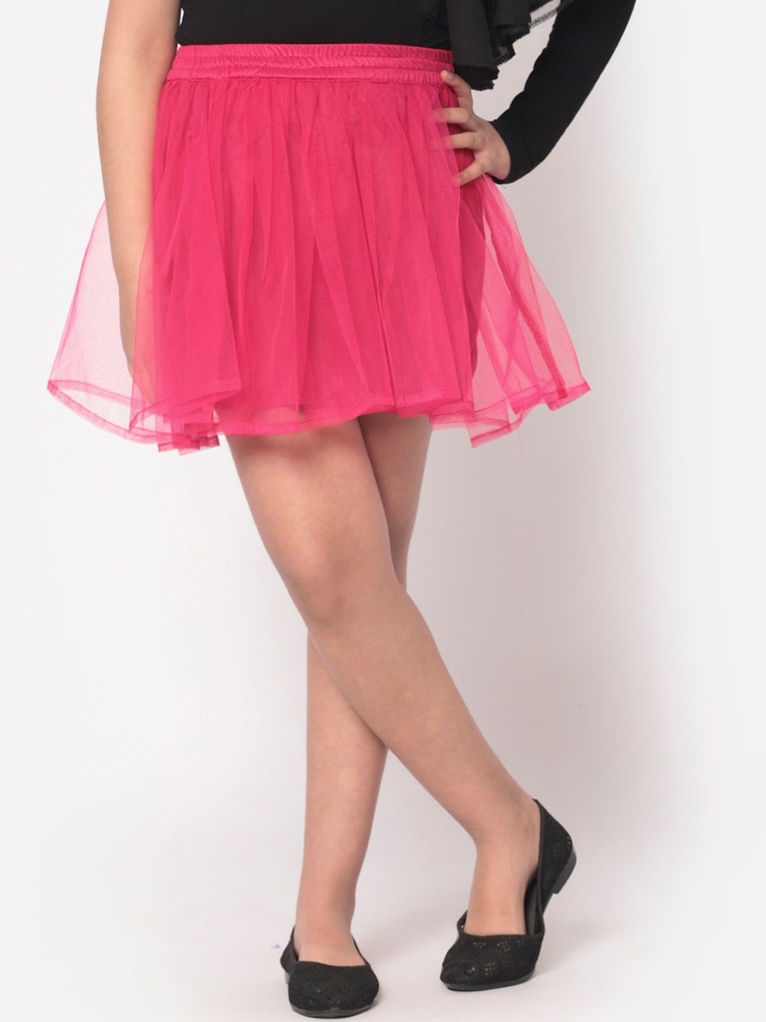 MINOS Girls Pink Solid Net Flared Skirts
