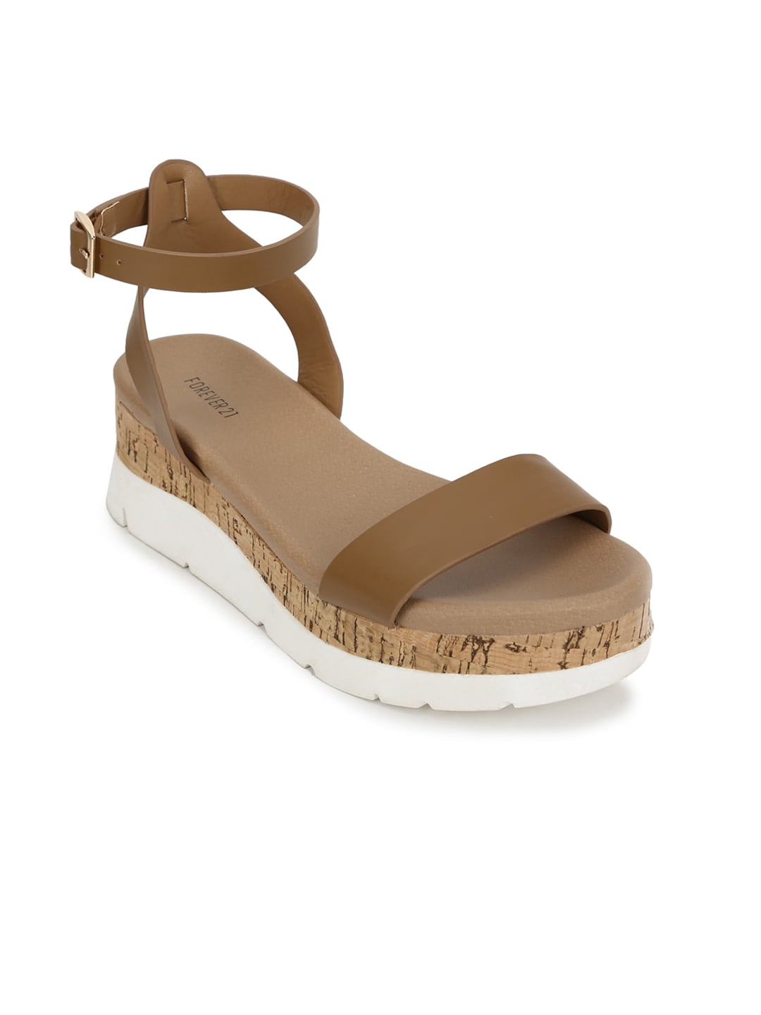 FOREVER 21 Brown & White Solid PU Platform Sandals Price in India