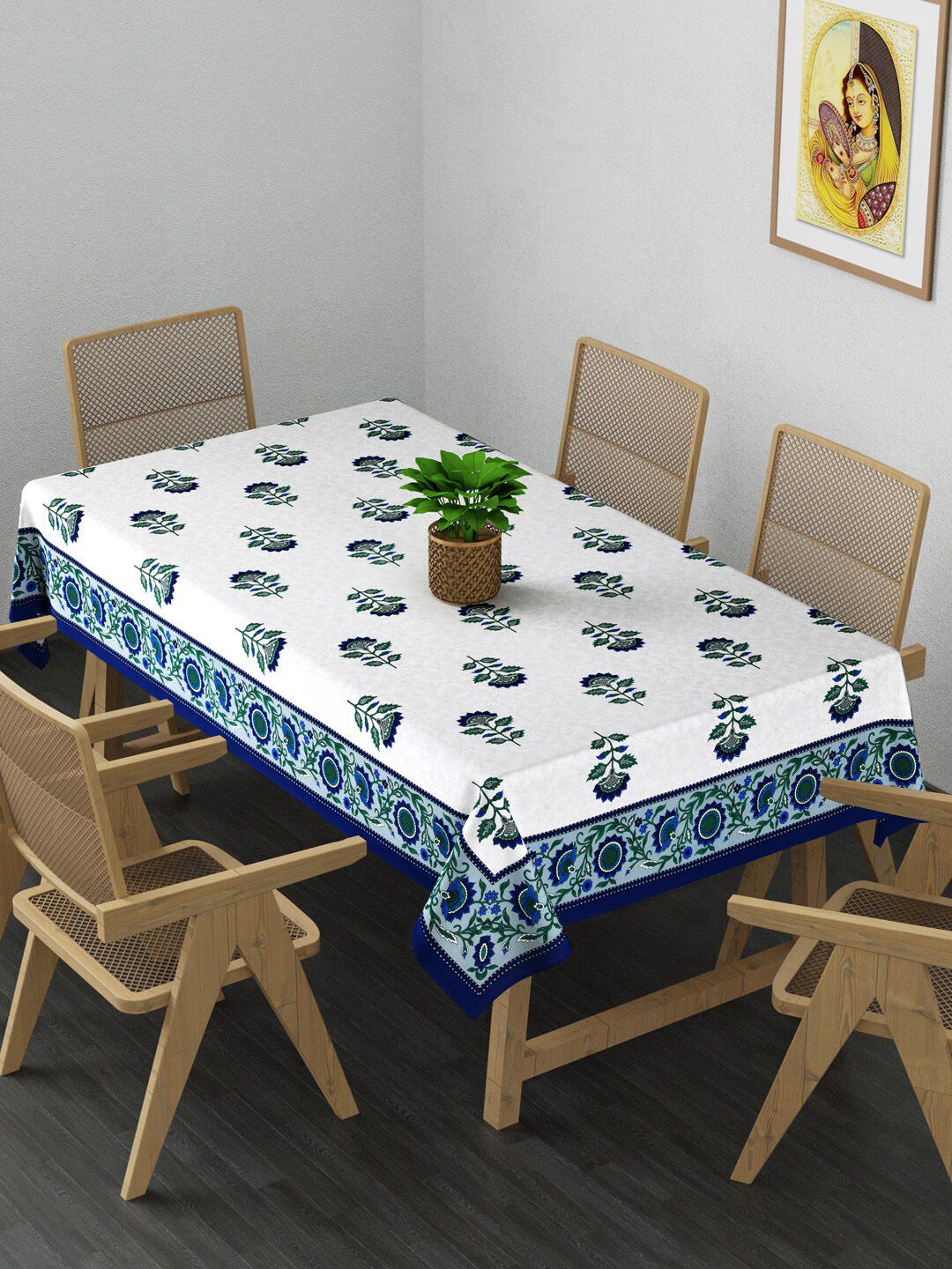 Gulaab Jaipur Blue & White Floral Printed Cotton Table Cover Price in India