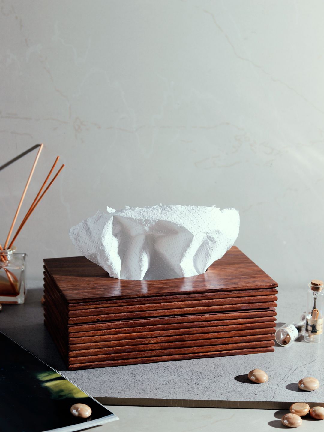 Unravel India Brown Ripple Wood Tissue Box Price in India