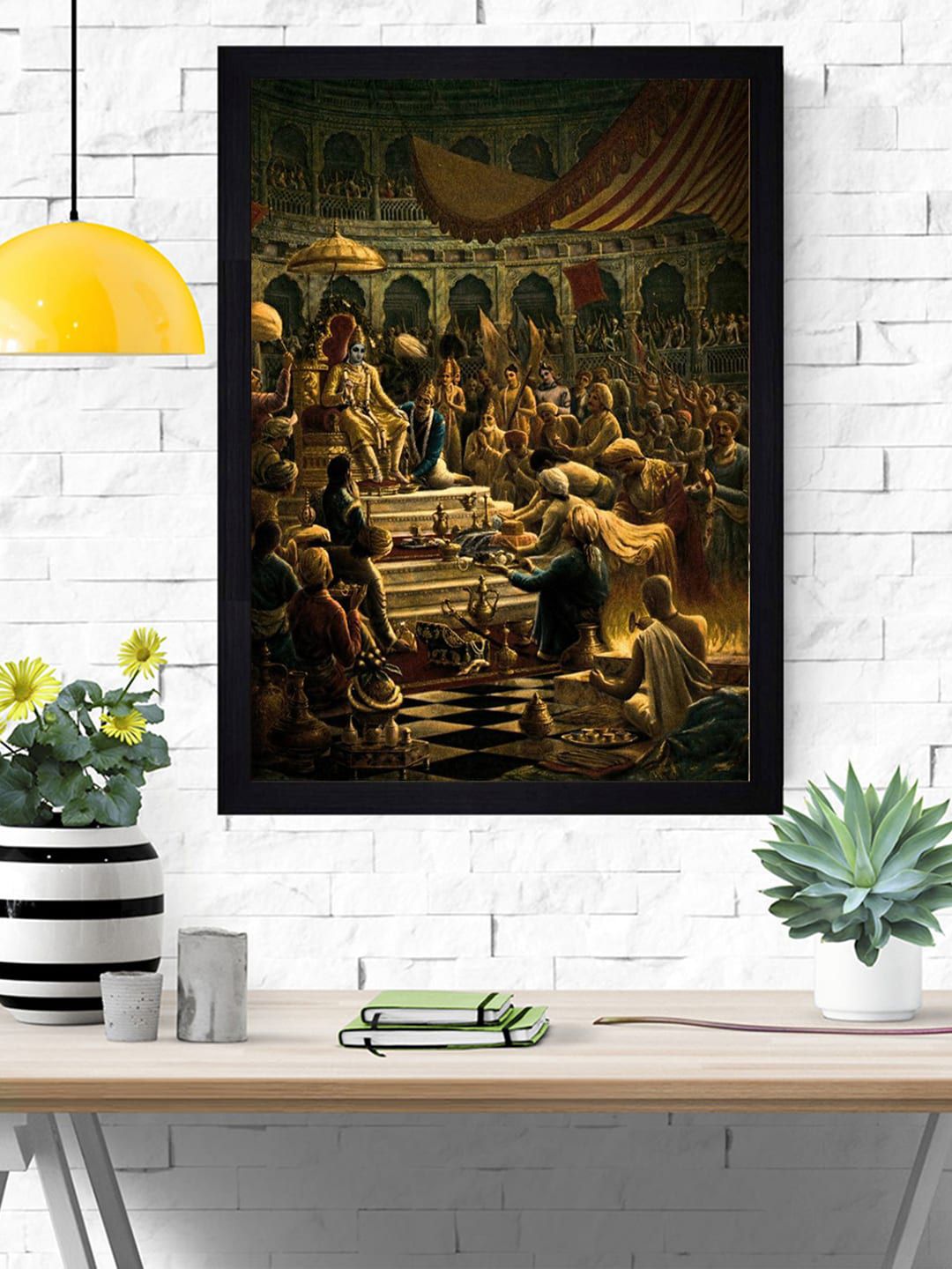 Gallery99 Multicolored Mahabharata Sabha Art Print Framed Wall Art Price in India