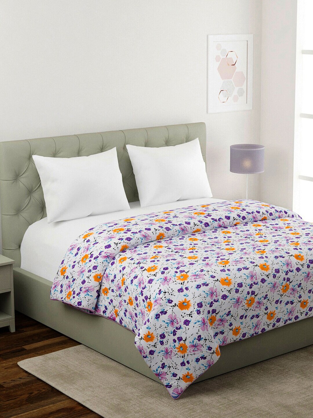KLOTTHE White & Pink Floral Mild Winter 210 GSM Cotton Double Bed Dohar Price in India