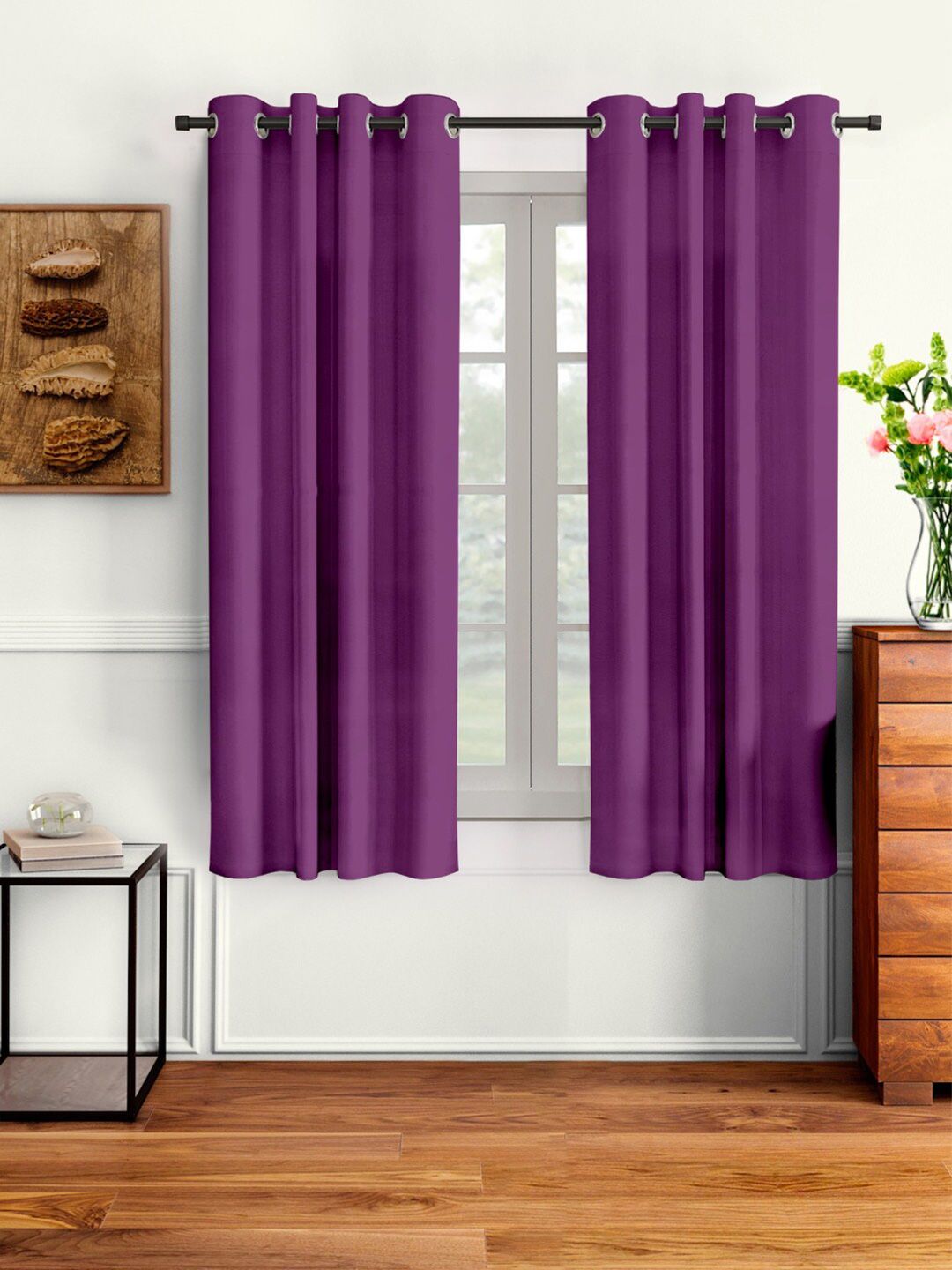 Cortina Purple Set of 2 Window Curtain Price in India