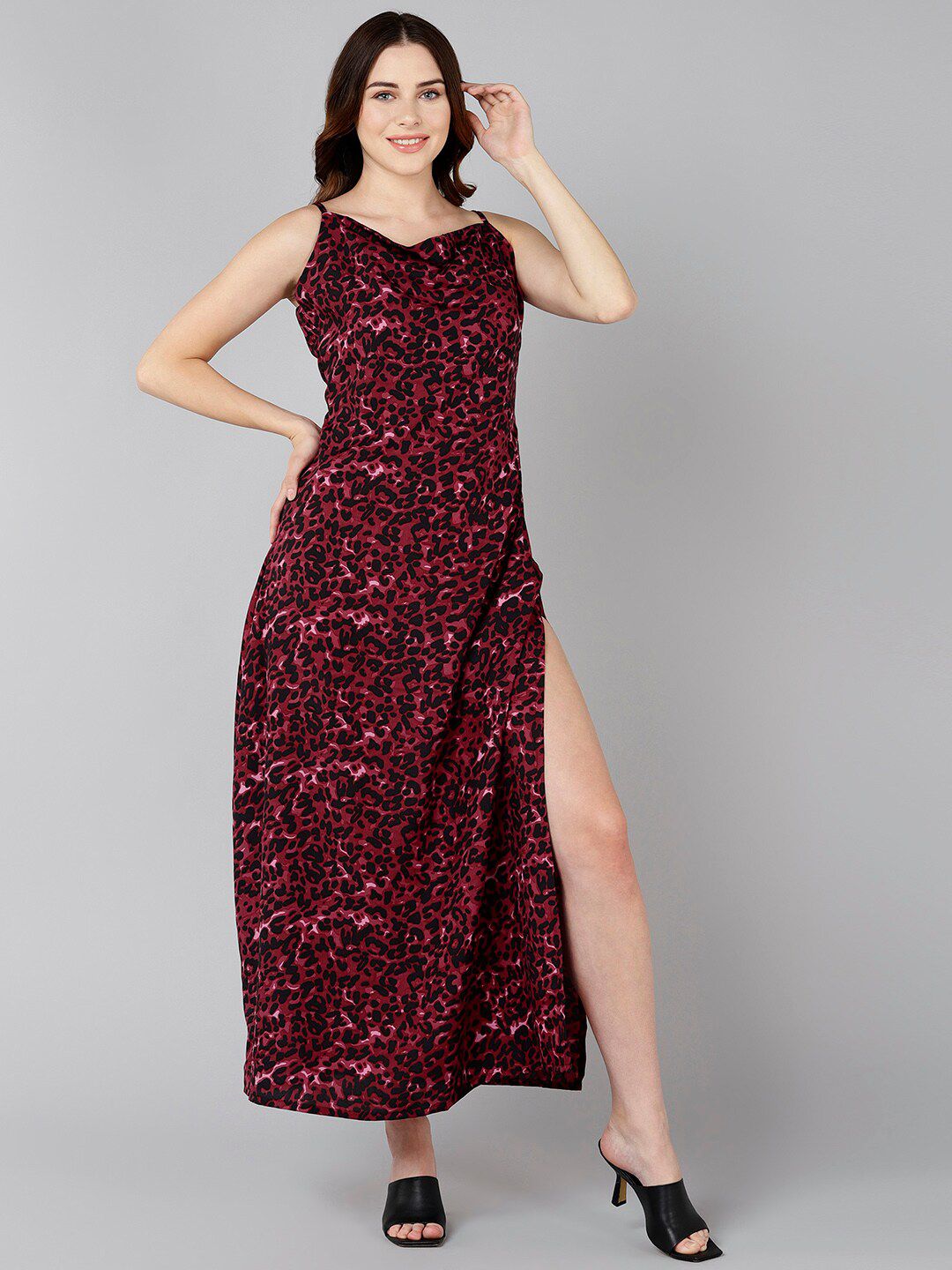 ZNX Clothing Women Burgundy Floral Crepe Maxi Dress Price in India