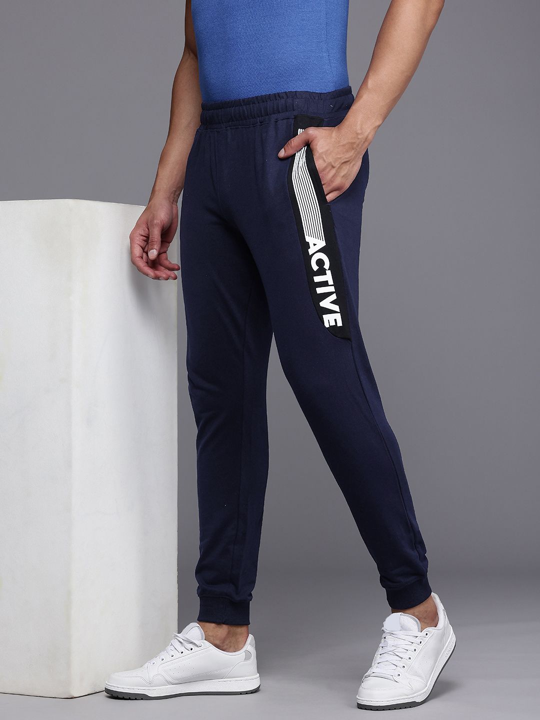 HRX by Hrithik Roshan Men Navy Blue Pure Cotton Solid Joggers