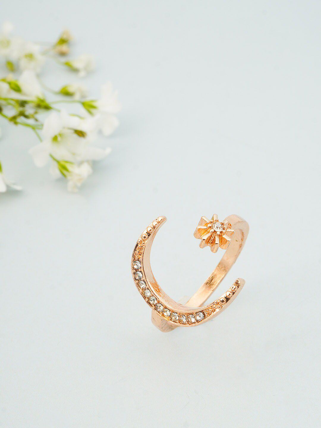 Ferosh Women Gold-Plated AD-Studded Star Moon Ring Price in India