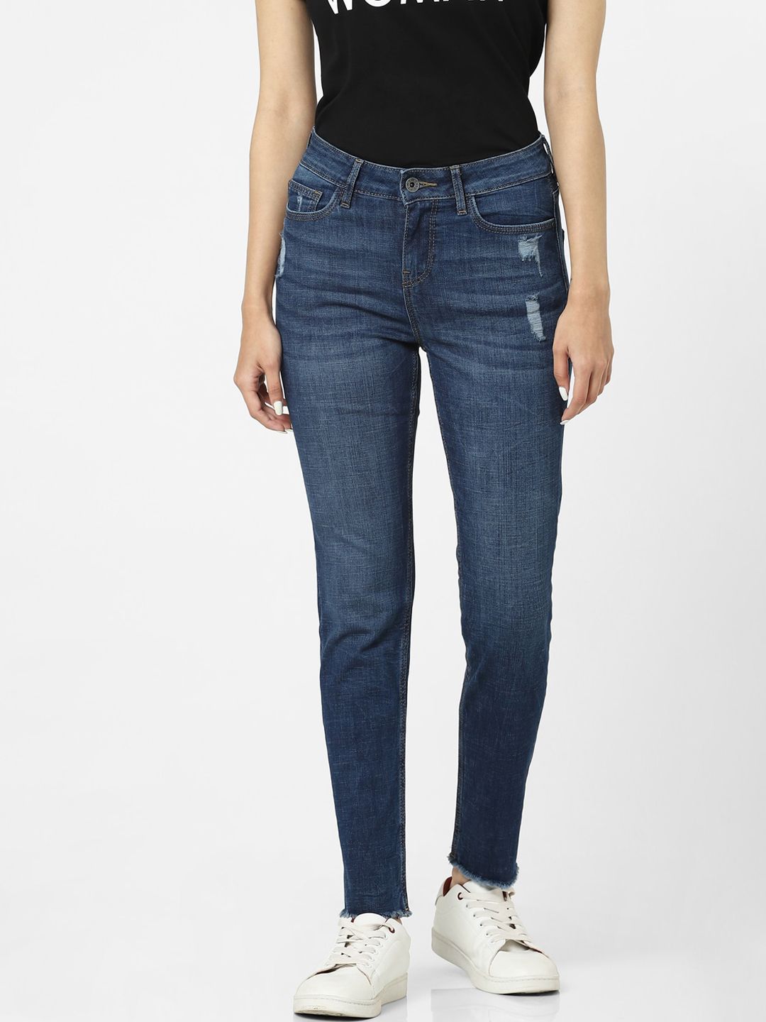 Vero Moda Women Blue Low Distress Heavy Fade Stretchable Jeans Price in India