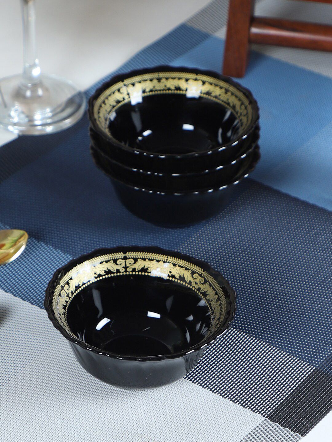 ceradeco Black & Gold-Toned 6 Pieces Printed Glass Glossy Bowls Price in India